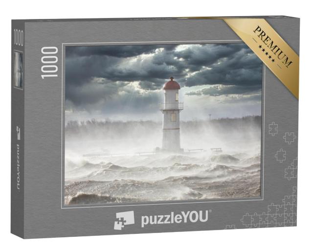 Puzzel 1000 stukjes „Vuurtoren onder donkere wolken“