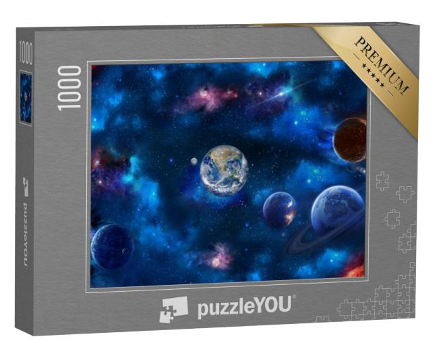 Puzzel 1000 stukjes „Ruimtescène met planeten, sterren en sterrenstelsels in hoge resolutie“