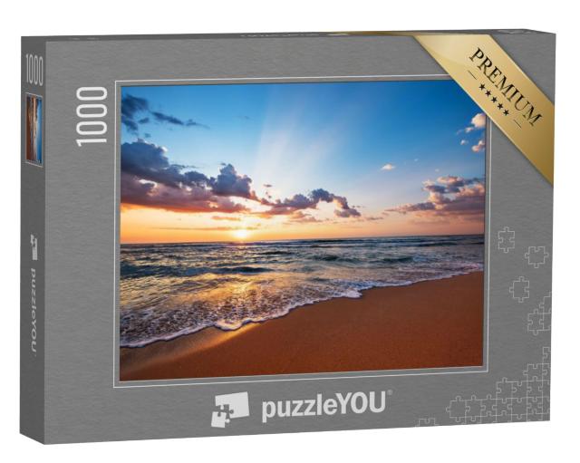 Puzzel 1000 stukjes „Zonsopgang aan zee met strand en golven“