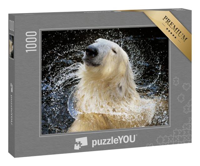 Puzzle 1000 Teile „Porträt eines Eisbären, der für eine Shampoo-Werbung vorzusprechen scheint“