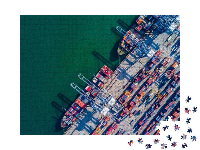 Puzzle 1000 Teile „Containerterminal am Hafen aus der Vogelperspektive“