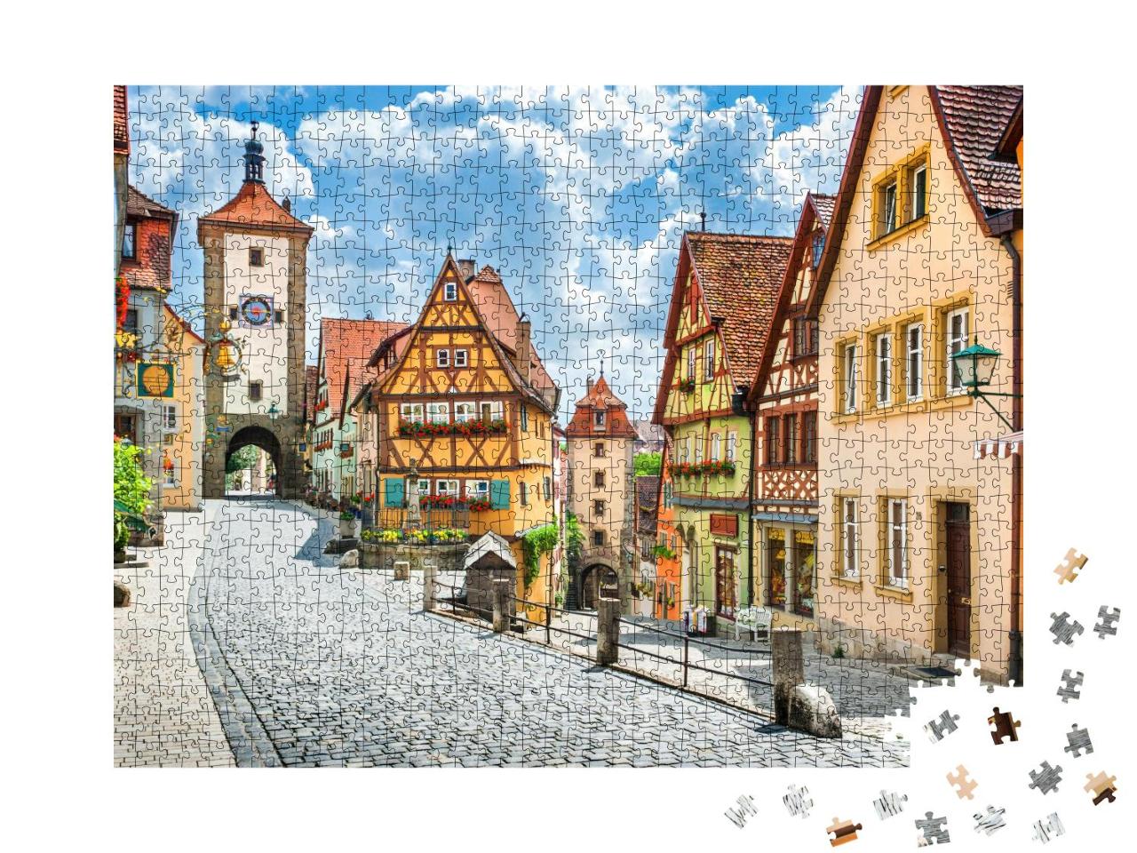 Puzzle 1000 Teile „Malerische Stadt Rothenburg ob der Tauber, Bayern, Deutschland“