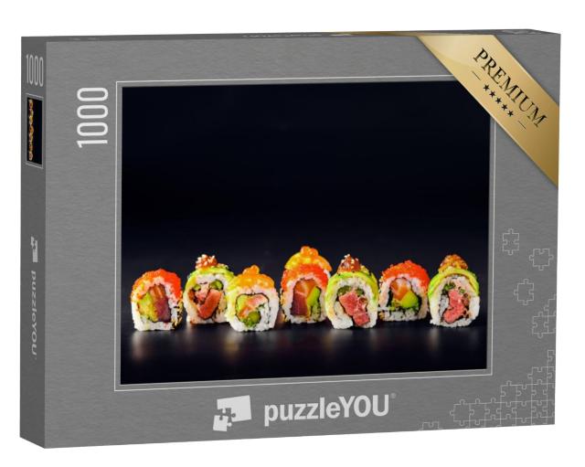 Puzzel 1000 stukjes „Sushirolletjes met rode kaviaar, zalm, tonijn“