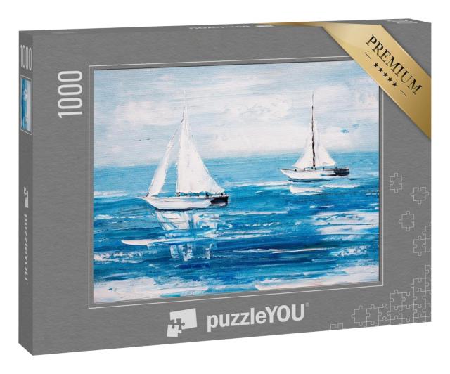 Puzzle 1000 Teile „Ölgemälde:  Zwei Segelboote“