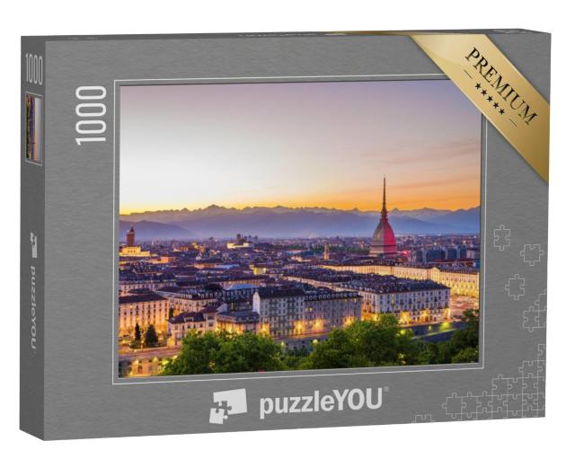 Puzzel 1000 stukjes „Skyline van Turijn in Italië, stadsgezicht bij zonsondergang“