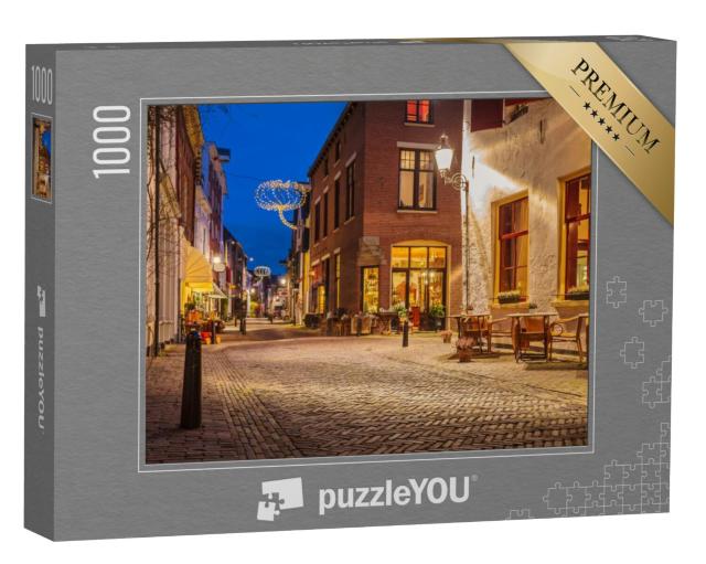 Puzzel 1000 stukjes „Avondaanzicht van de beroemde Walstraat in Deventer“