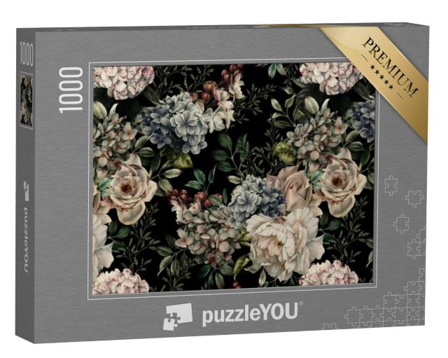 Puzzel 1000 stukjes „Bloemenpatroon als aquarel“