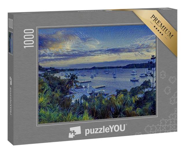 Puzzle 1000 Teile „im Kunst-Stil von van Gogh, Sternennacht - Die Bucht von Neiafu, Tonga, Süd-Pazifik“