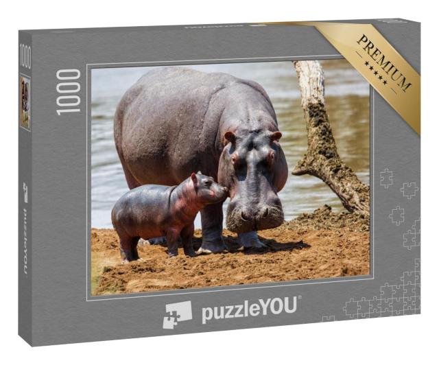 Puzzle 1000 Teile „Nilpferdmutter mit ihrem Baby im Masai Mara National Park, Kenia“