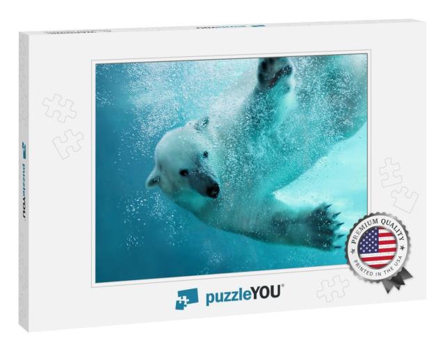 Polar Bear Attacking Underwater with Full Paw Blow Detail... Jigsaw Puzzle