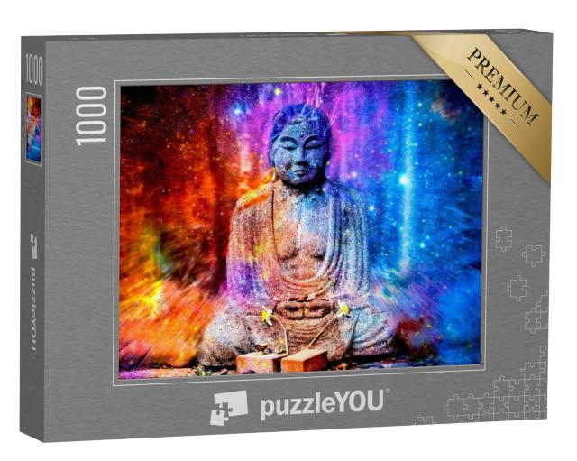 Puzzel 1000 stukjes „Boeddhabeeld en sterrenstelsel, illustratie“