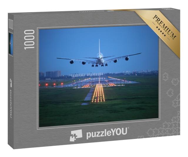 Puzzle 1000 Teile „Passagierflugzeug im Landeanflug am Reiseziel“