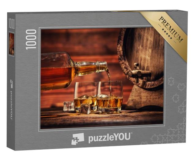 Puzzel 1000 stukjes „Whisky uit de fles in twee glazen met ijsblokjes schenken“