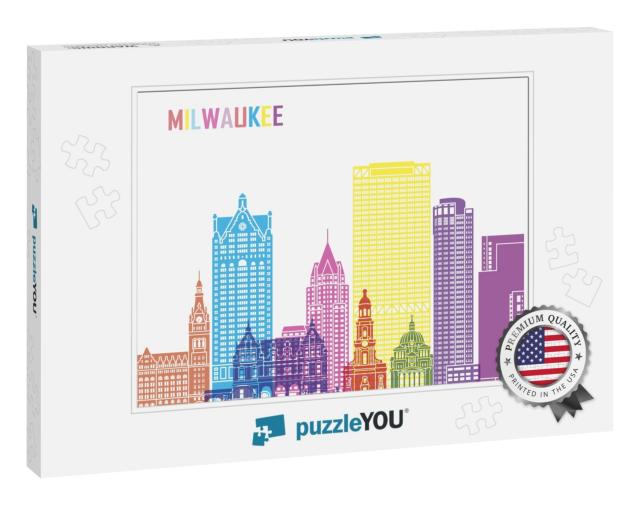 Milwaukee Skyline Pop in Editable Vector File... Jigsaw Puzzle