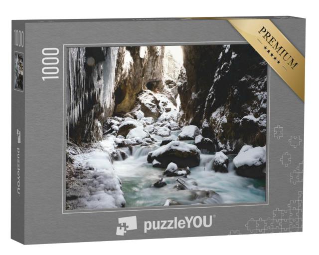 Puzzel 1000 stukjes „IJssneeuw en waterval in de Partnach Klamm“