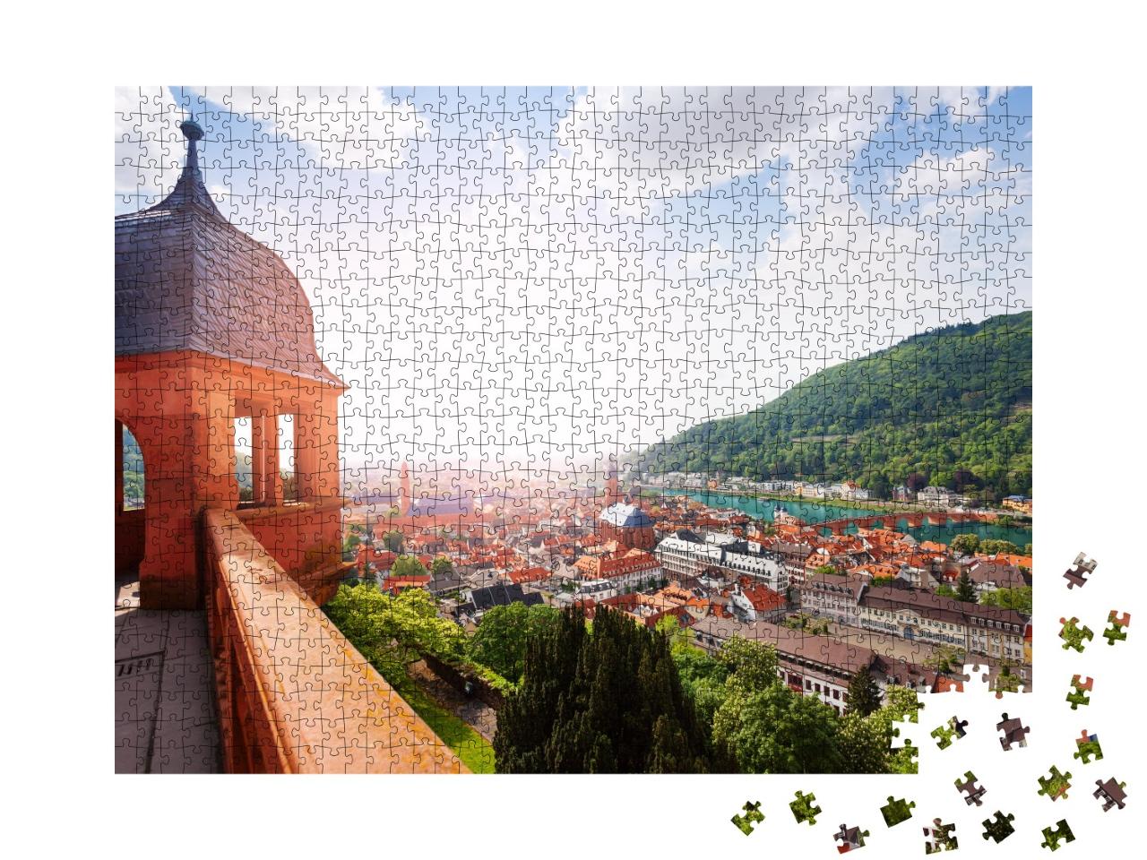 Puzzle 1000 Teile „Blick vom Schloss Heidelberg über die Stadt und den Neckar“