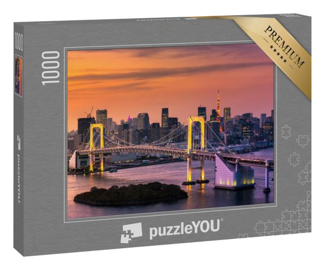 Puzzle 1000 Teile „Bucht von Tokio mit Regenbogenbrücke und Tokyo Tower“