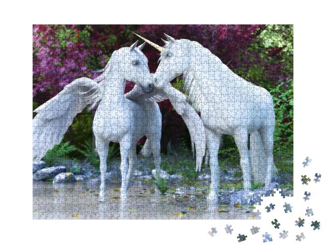 Puzzle 1000 Teile „Fantasy: ein Einhorn und Pegasus“