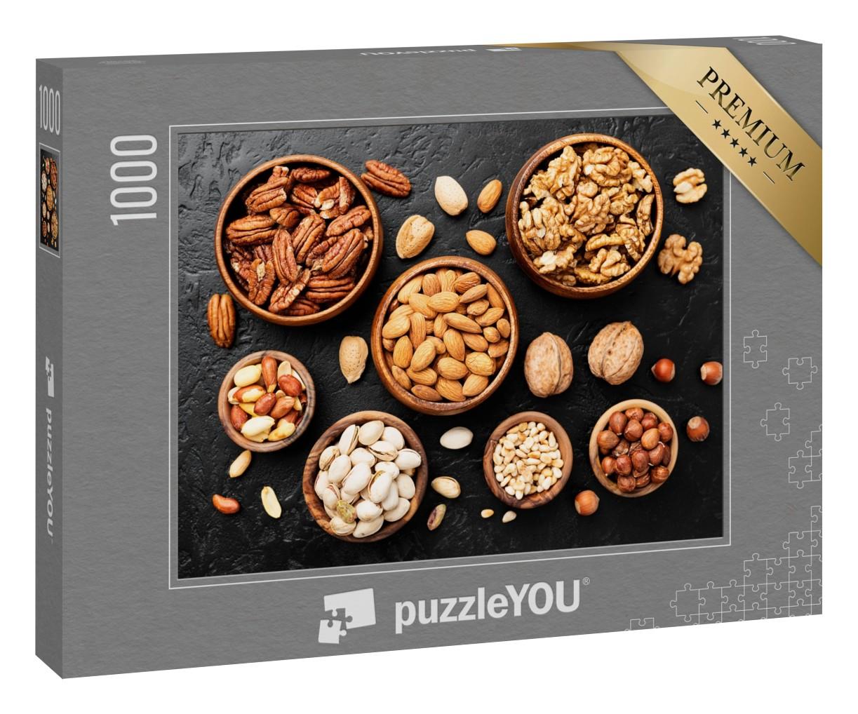 Puzzle 1000 Teile „Superfoods: Nussmischung in Holzschalen“