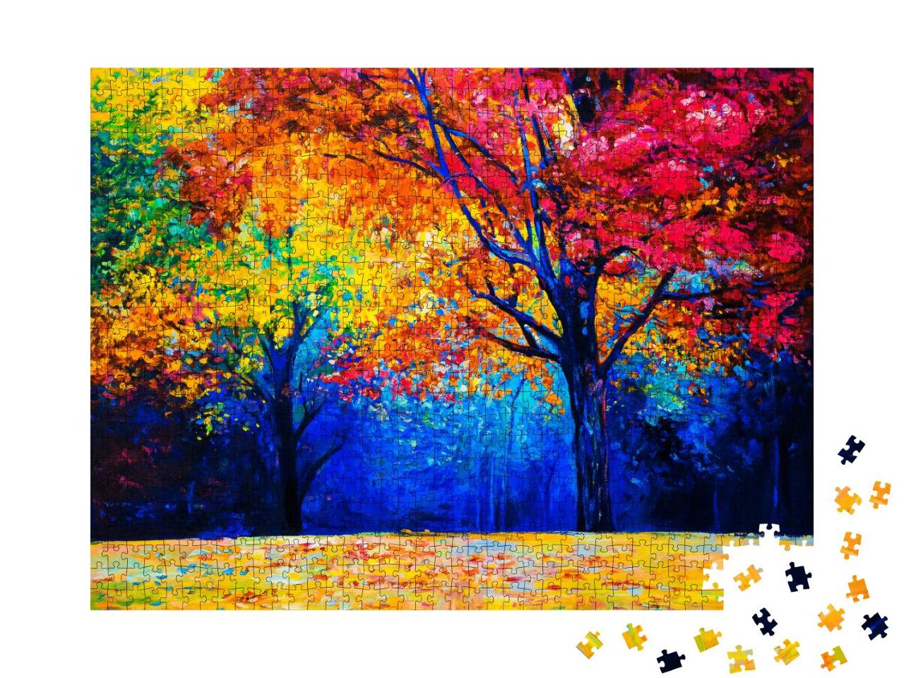 Puzzle 1000 Teile „Ölgemälde: Herbstbäume, moderner Impressionismus“