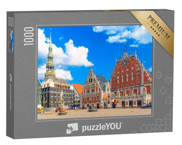 Puzzel 1000 stukjes „Oude stad met beroemde gebouwen en kathedraal in Riga, Letland“