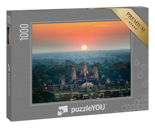 Puzzle 1000 Teile „Luftaufnahme von Angkor Wat bei Sonnenaufgang, Siem Reap, Kambodscha“