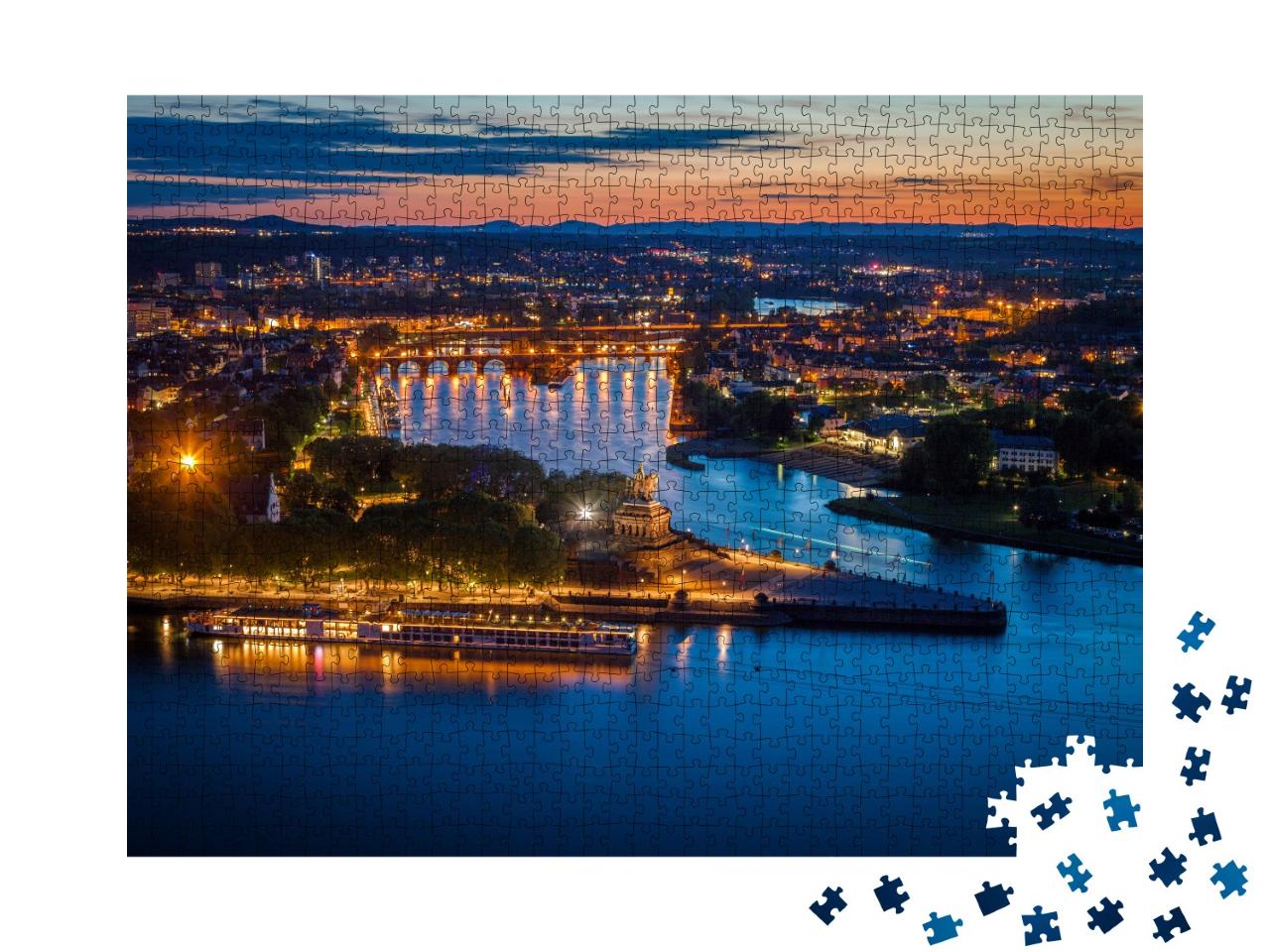 Puzzle 1000 Teile „Panorama von Koblenz bei Nacht“