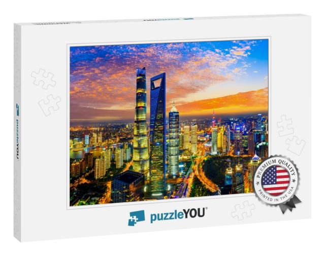 Aerial View of Shanghai Skyline & Cityscape At Night, Chi... Jigsaw Puzzle
