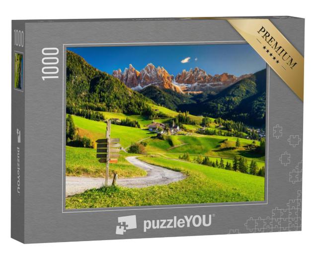 Puzzel 1000 stukjes „Dorp Santa Maddalena in de vallei Val di Funes, Zuid-Tirol, Italië“