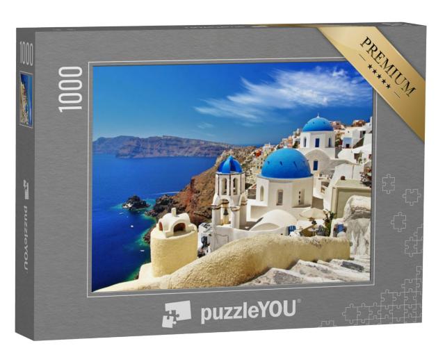 Puzzel 1000 stukjes „Uitzicht op caldera met koepels, Santorini“