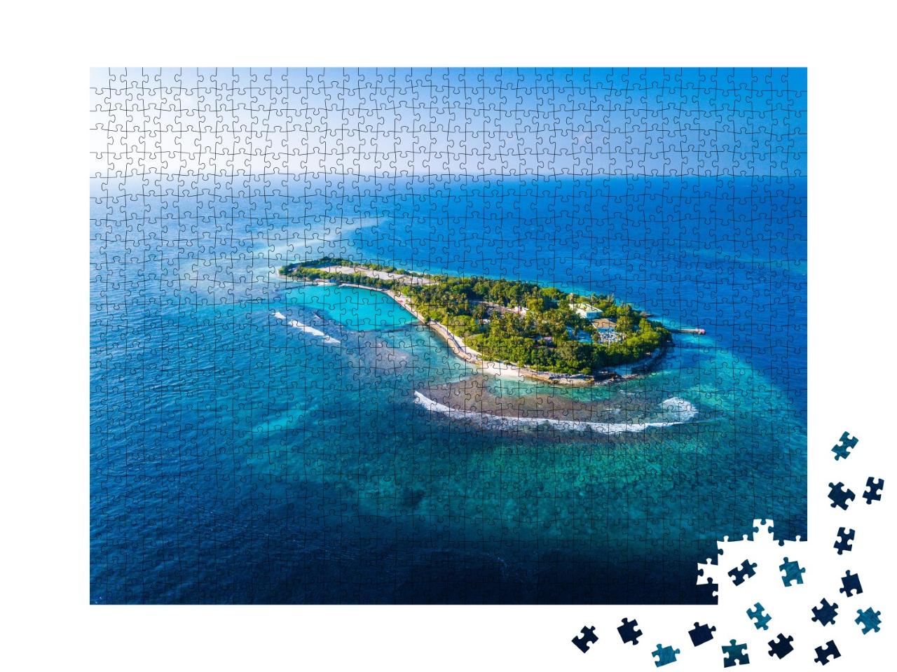 Puzzle 1000 Teile „Luftaufnahme einer tropischen Insel im Indischen Ozean, Malediven“