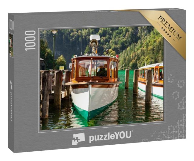 Puzzle 1000 Teile „Elektrische Touristenboote auf dem schönen Königssee, Bayern“