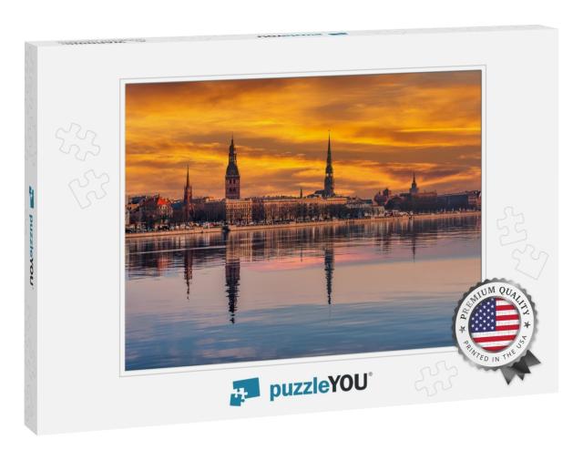 Cityscape of Riga Latvia with Reflections on a Quiet Stil... Jigsaw Puzzle