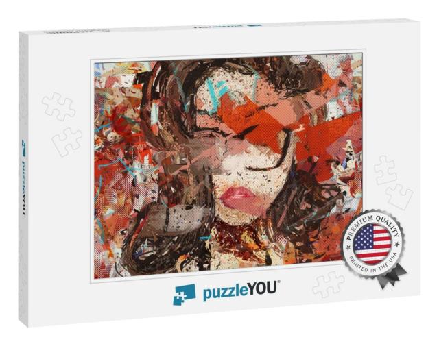 Digital Art. Modern. Poster. Face of Girl in Glasses. Dig... Jigsaw Puzzle