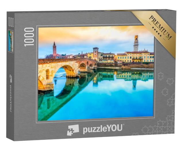 Puzzel 1000 stukjes „Prachtig Verona met Adige en Ponte di Pietra, Italië“