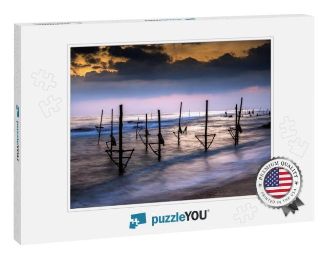 Sunset on the Beach in Sri Lanka with a Rocky Shore & the... Jigsaw Puzzle