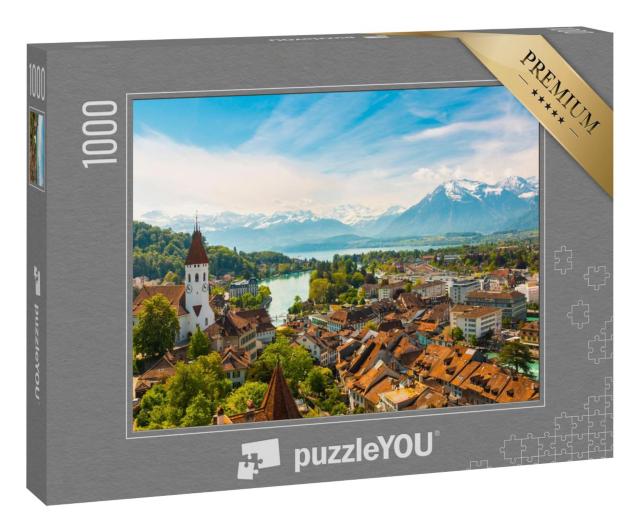 Puzzle 1000 Teile „Panoramablick auf Thun mit Alpen und Thunersee, Schweiz“