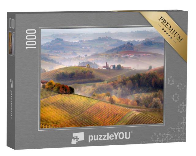 Puzzel 1000 stukjes „Zonsopgang boven Barolo en mist in de Langhe regio“