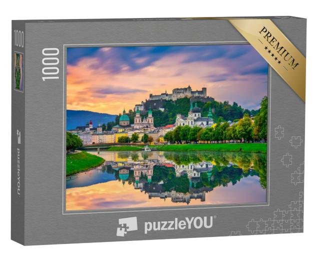 Puzzel 1000 stukjes „Zonsopgang boven de skyline van Salzburg, Oostenrijk“