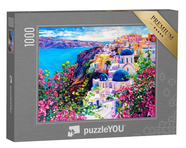 Puzzel 1000 stukjes „Santorini: prachtig olieverfschilderij van het zeegezicht“