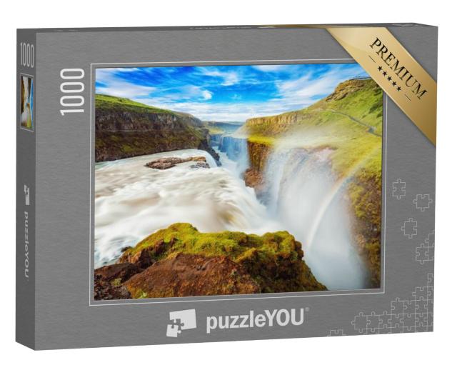 Puzzel 1000 stukjes „Gullfoss waterval met regenboog in IJsland, Europa“