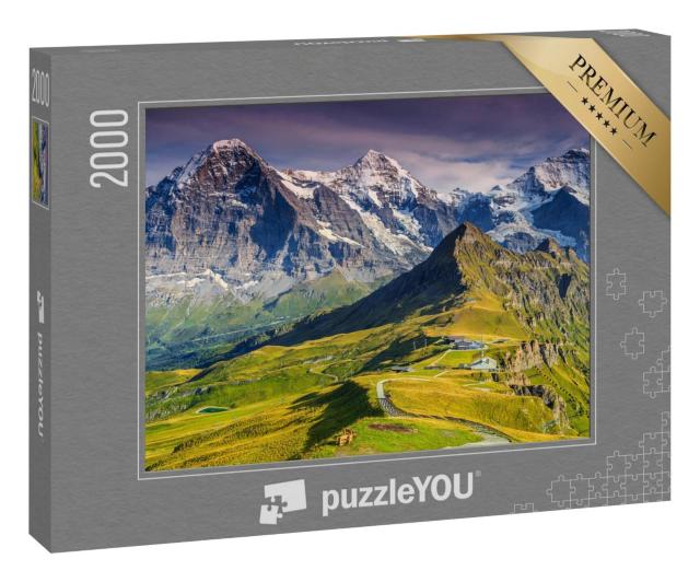 Puzzle 2000 Teile „Alpenpanorama mit Jungfrau, Mönch, Eiger Nordwand und Mannlichen, Schweiz“