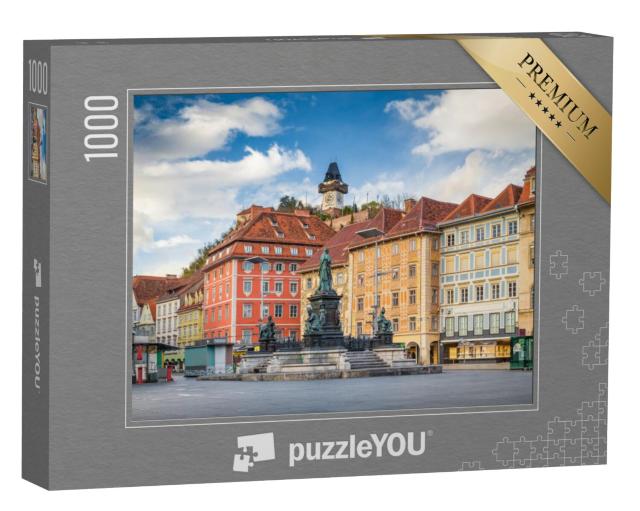 Puzzel 1000 stukjes „Historische stad Graz met de beroemde Klokkentoren van Graz, Oostenrijk“