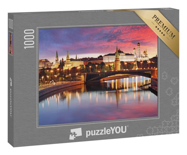 Puzzle 1000 Teile „Skyline der Stadt Moskau bei Sonnenuntergang“