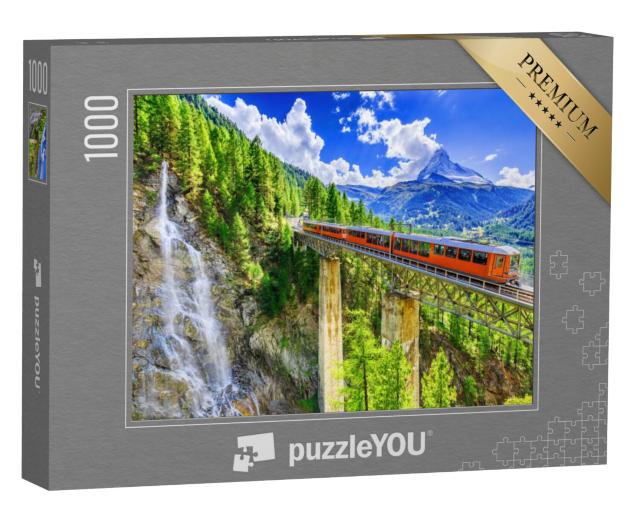 Puzzel 1000 stukjes „Gornergrat met waterval, brug en Matterhorn, Zermatt, Wallis, Zwitserland“