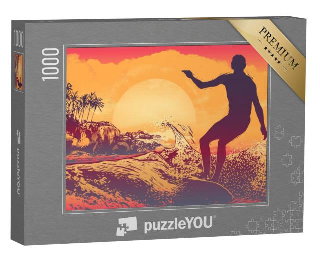 Puzzel 1000 stukjes „Een surfer onder de tropische zon“