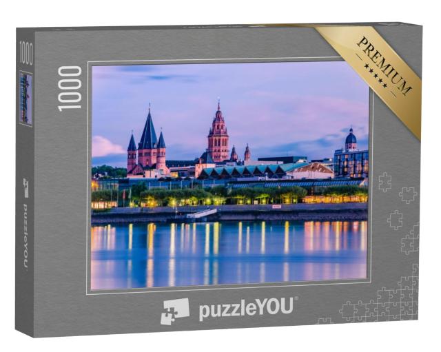 Puzzel 1000 stukjes „Mainz op het blauwe uur met de kathedraal van Mainz, Duitsland“