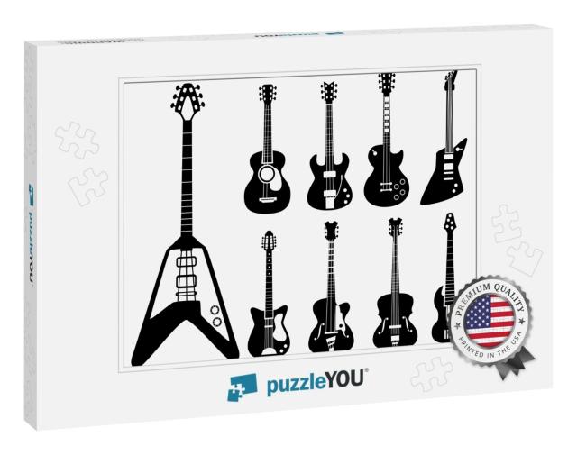 Guitar Silhouettes. Musical Instruments Black Symbol... Jigsaw Puzzle