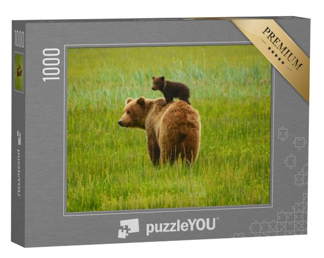 Puzzel 1000 stukjes „Bruine beren aan de kust: Moeder en welp“