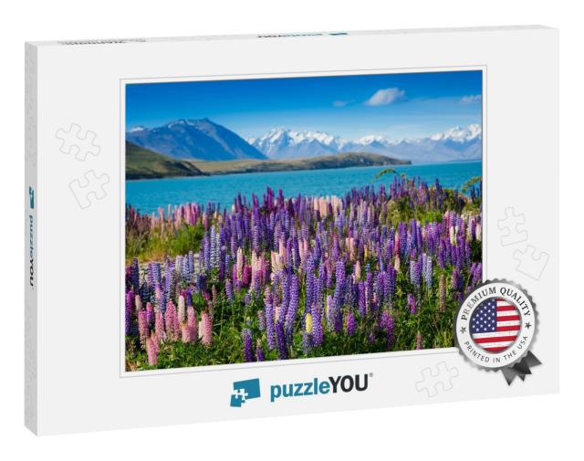 Majestic Mountain Lake with Llupins Blooming... Jigsaw Puzzle